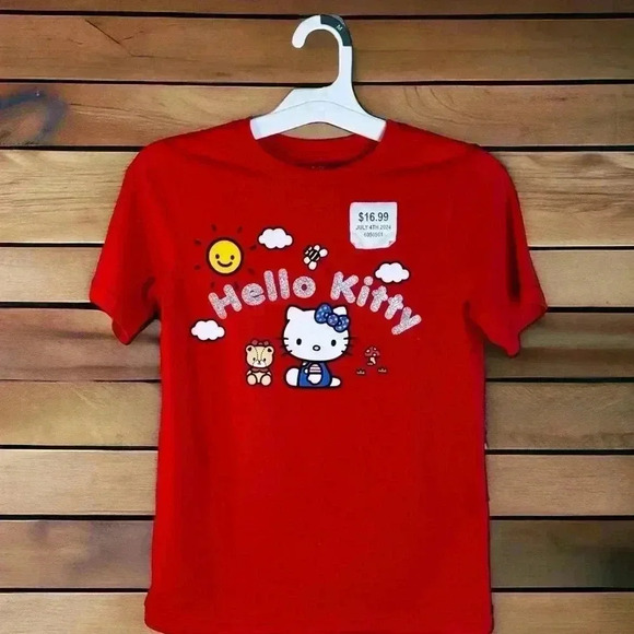 Hello Kitty Girl's New With Tags Size Medium (10-12) Red T-Shirt W Glitter. - Picture 1 of 2